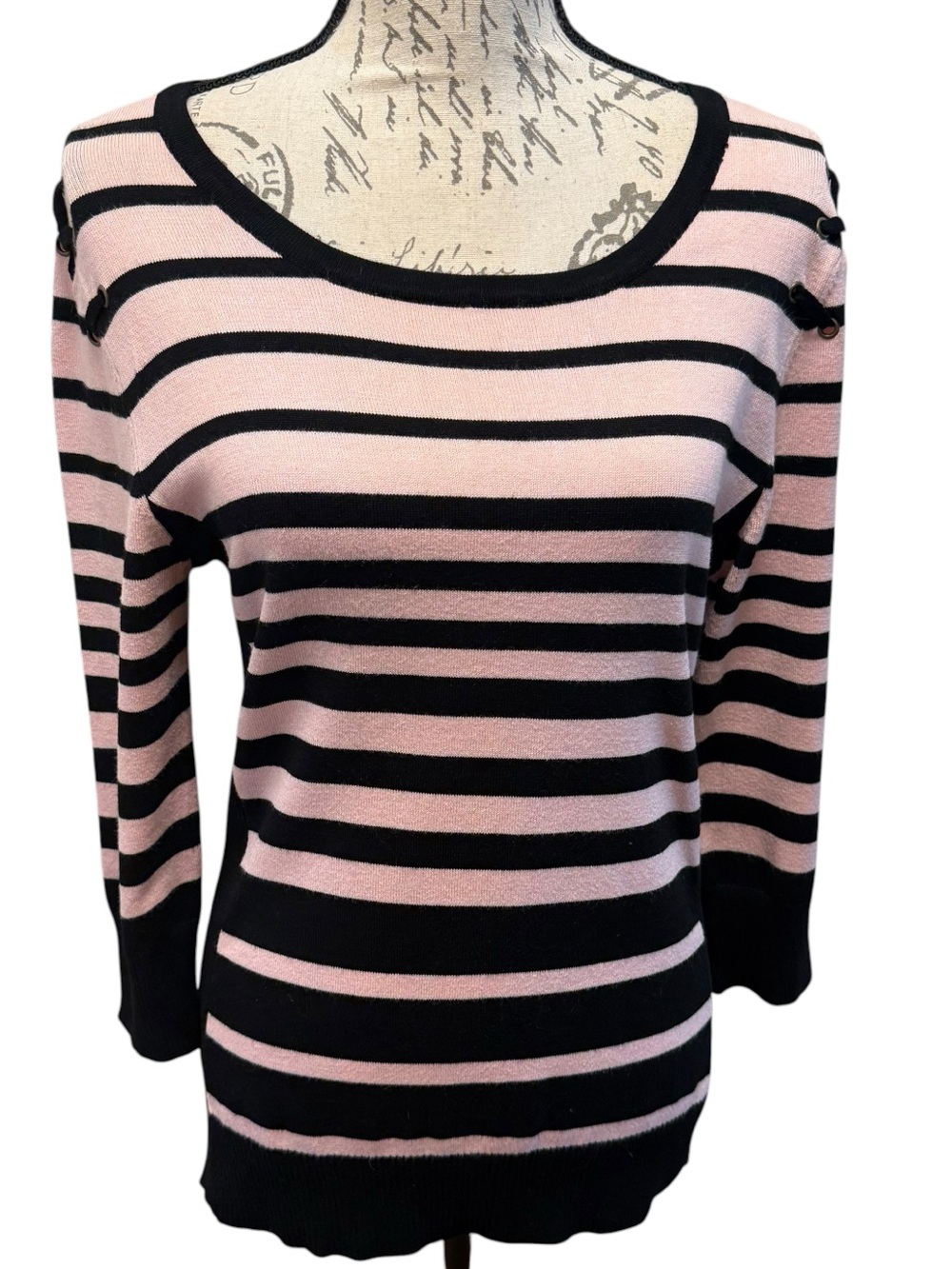 Striped Scoop Neck Sweater in Pink and Black